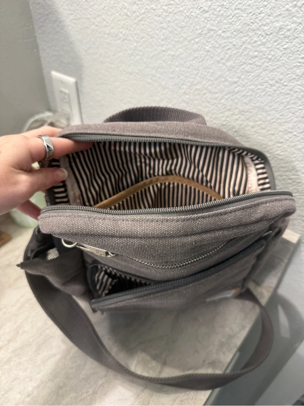 Travelon Gray Canvas Messenger Crossbody Bag
